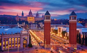 Imagen panorámica de las ciudades de Barcelona y Madrid