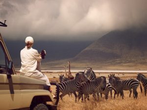 Vista panorámica de la sabana en Tanzania con animales salvajes