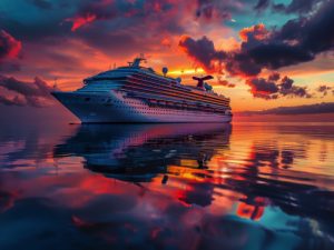 Imagen de un crucero sobre aguas tranquilas al atardecer